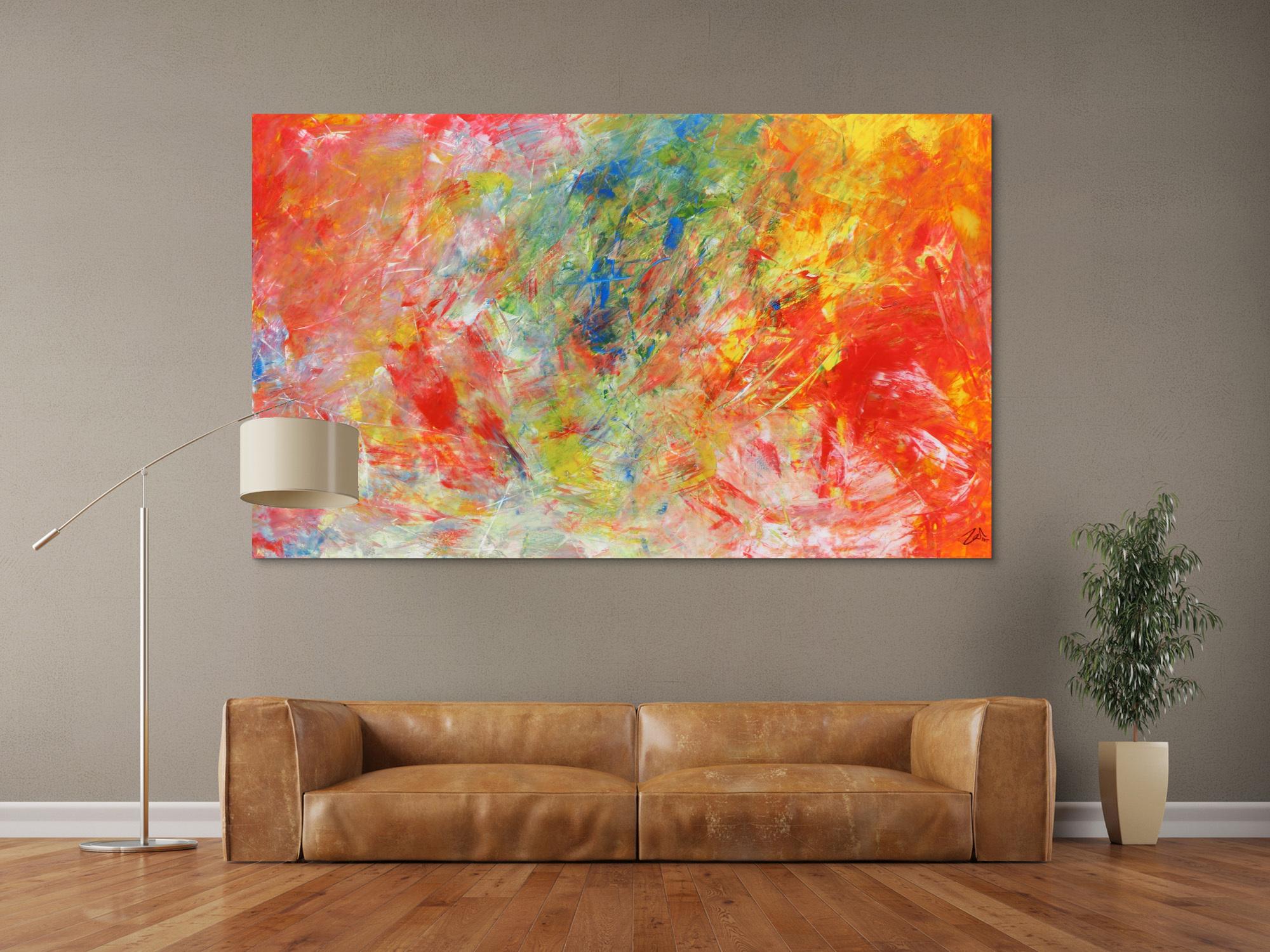 Abstraktes Acrylgemälde modern bunt hell viele Farben