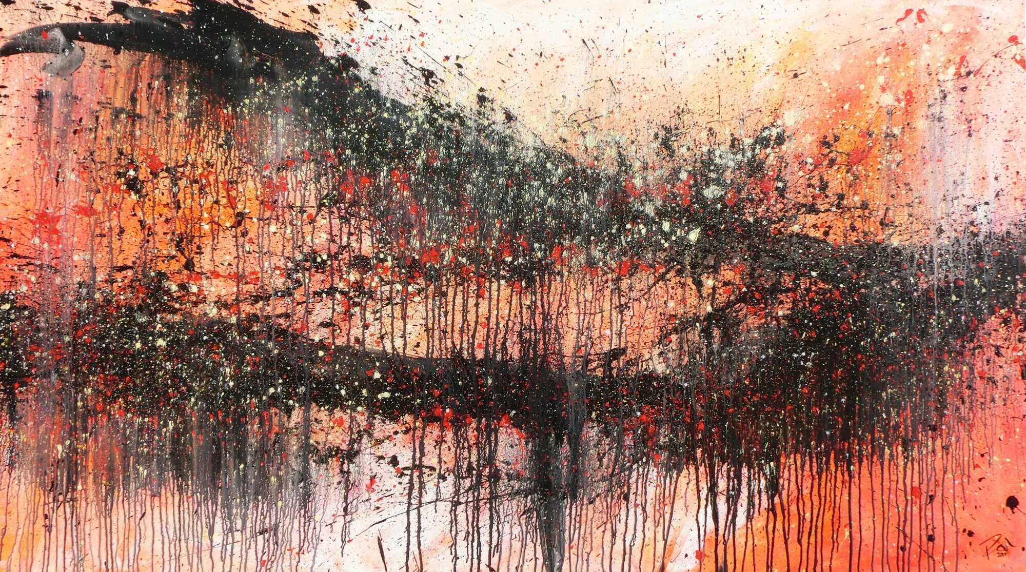 Modernes Acrylbild abstrakt orange schwarz