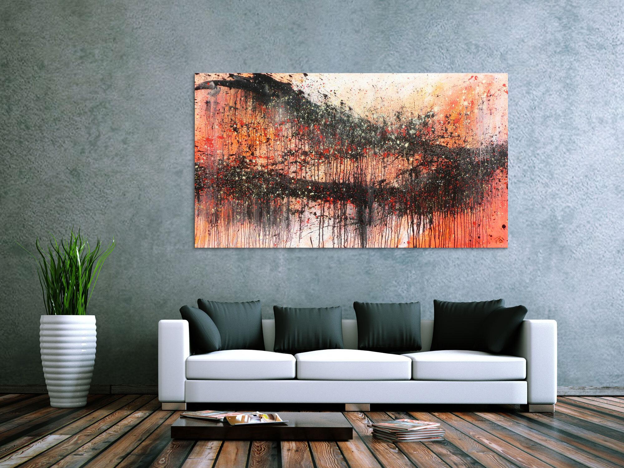 Modernes Acrylbild abstrakt orange schwarz