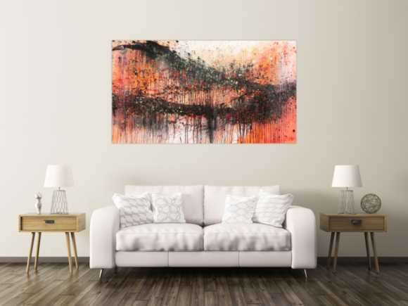 Modernes Acrylbild abstrakt orange schwarz