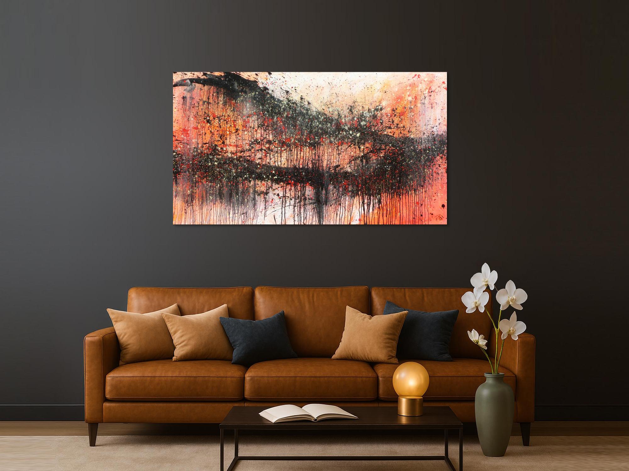 Modernes Acrylbild abstrakt orange schwarz