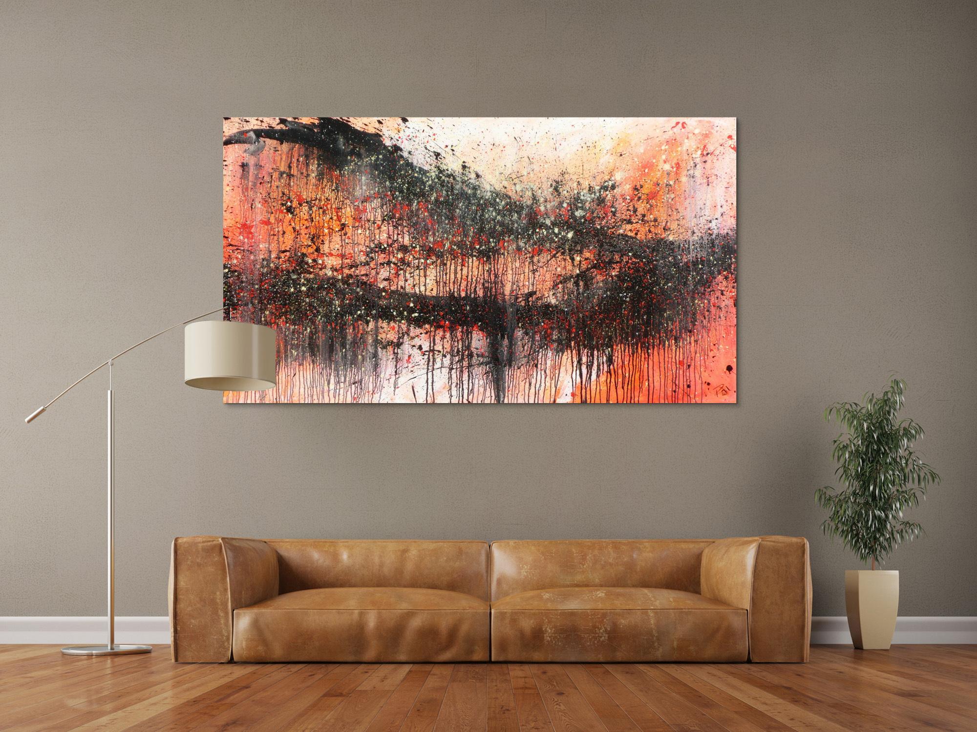 Modernes Acrylbild abstrakt orange schwarz