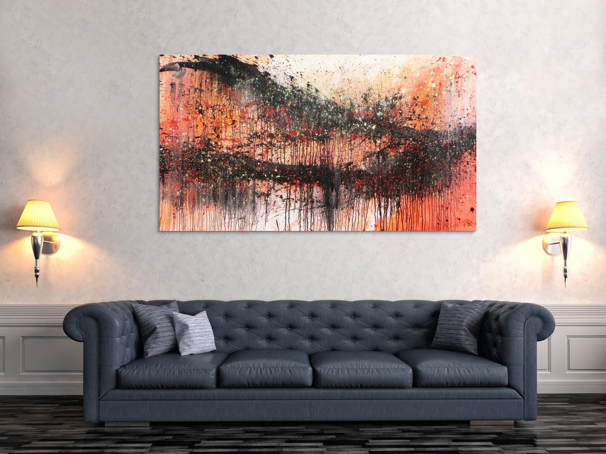 Modernes Acrylbild abstrakt orange schwarz