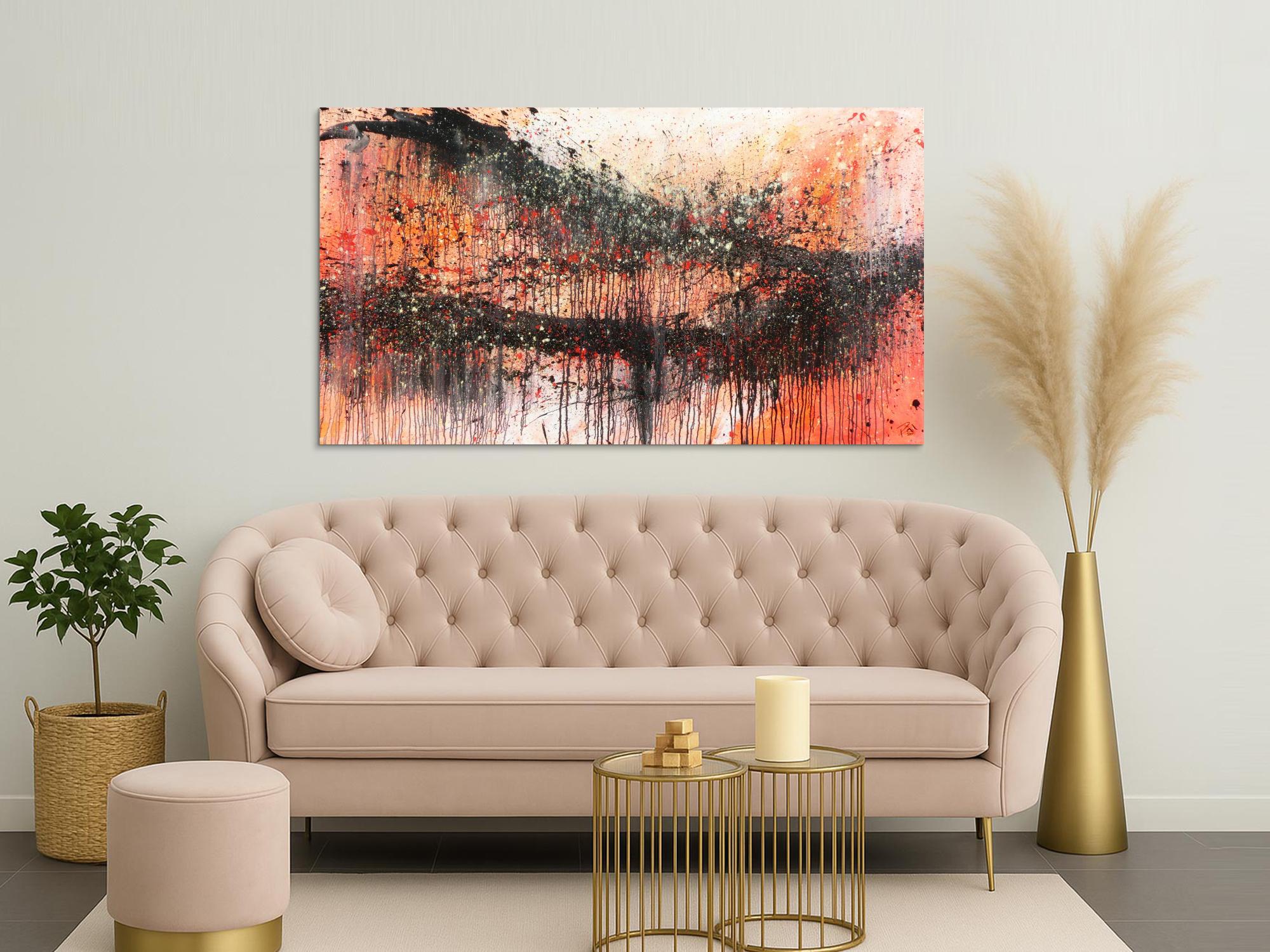 Modernes Acrylbild abstrakt orange schwarz