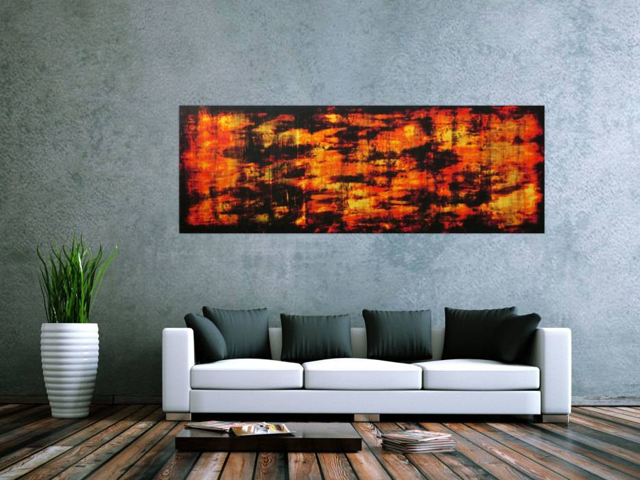 Abstraktes Acryl Gemälde Feuer handgemalt auf Leinwand in 70x200cm ... Abstraktes Acryl Gemälde Feuer handgemalt auf Leinwand in 70x200cm ...