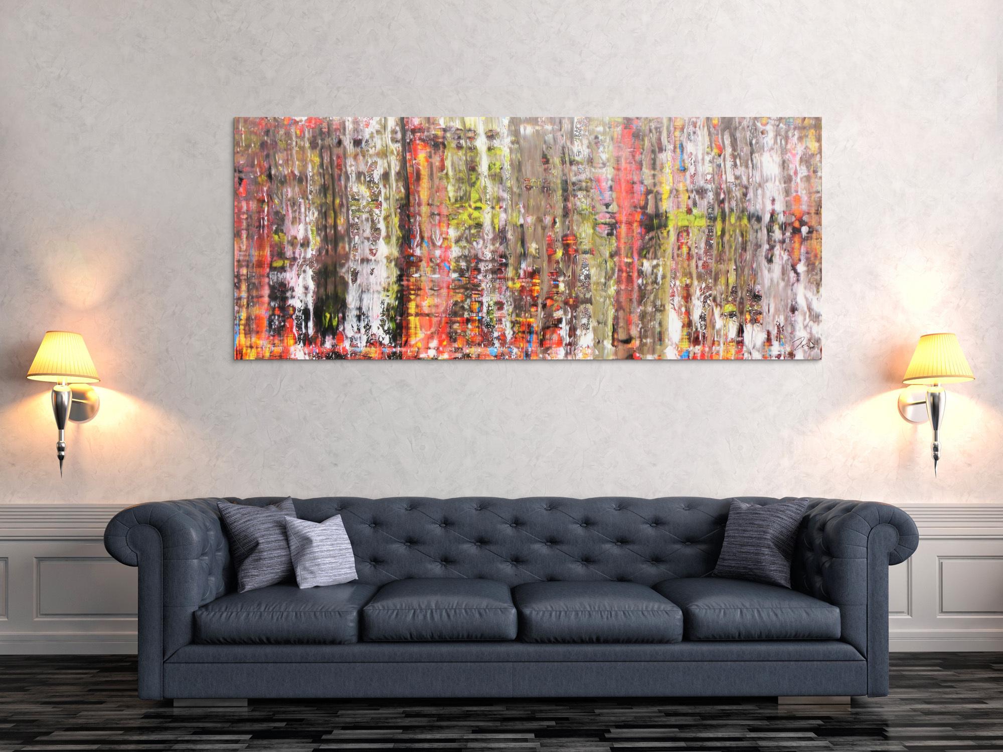 Abstraktes Acrylbild modern bunt weiß hell 