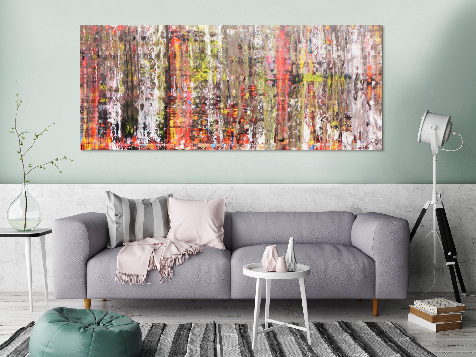 Abstraktes Acrylbild modern bunt weiß hell 