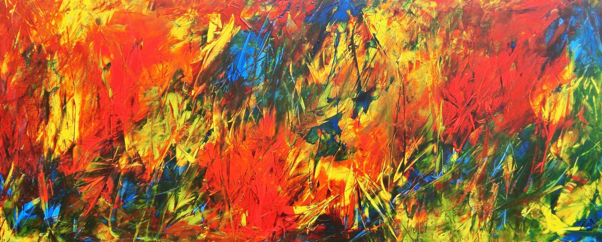 Sehr buntes abstraktes Acrylbild viele Farben modern