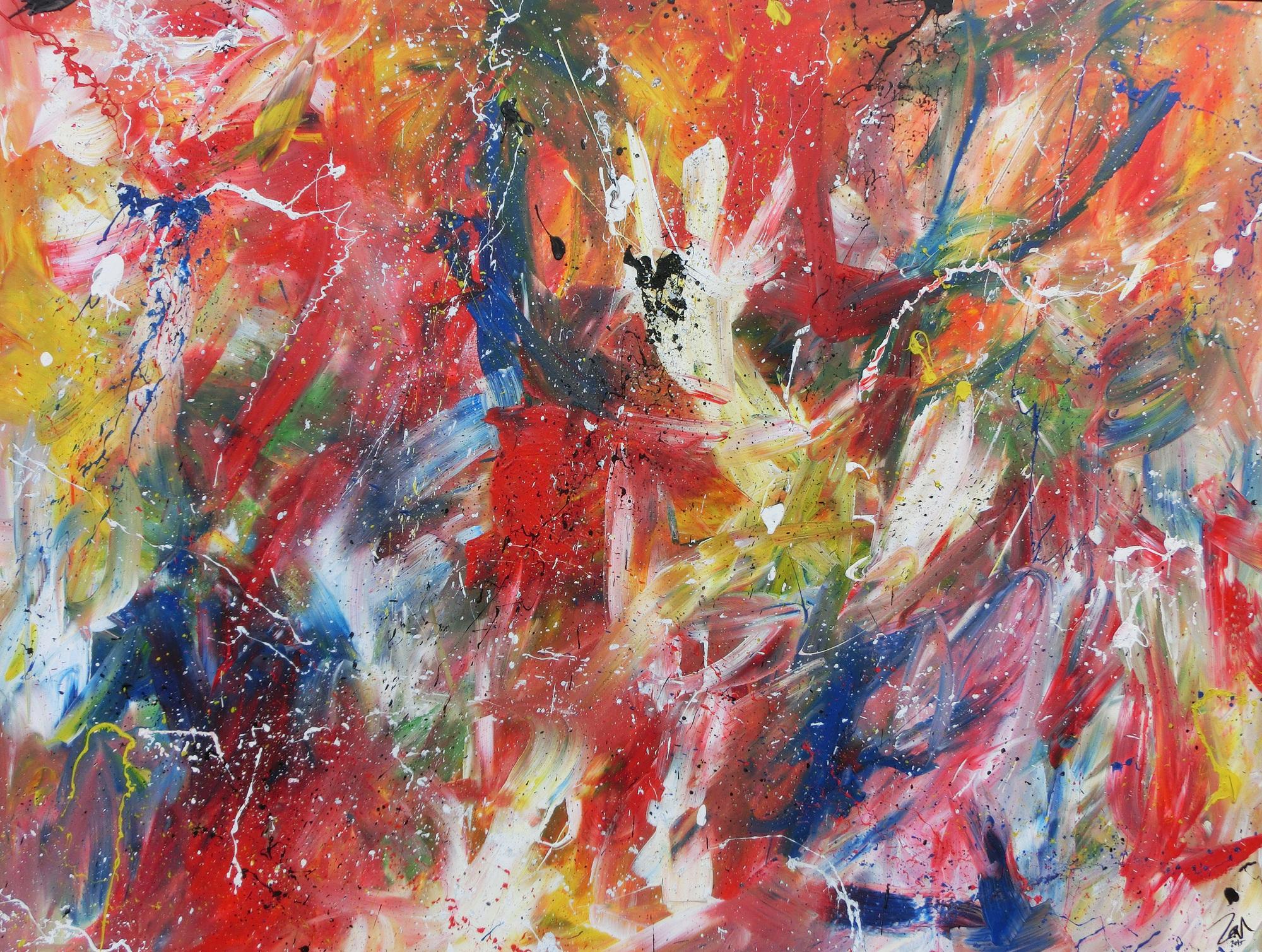 Abstraktesa Acrylbild mit vielen bunten Farben sehr modern