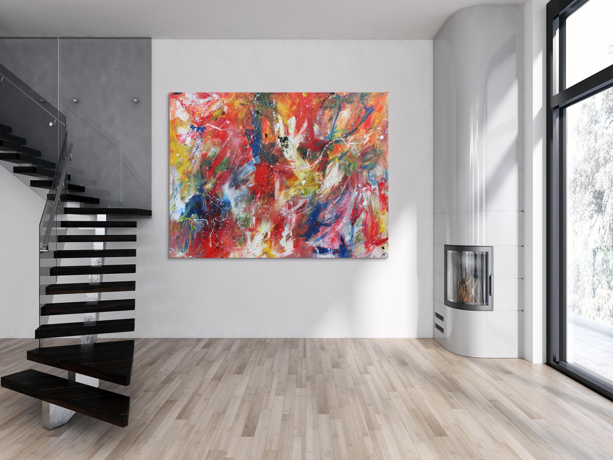 Abstraktesa Acrylbild mit vielen bunten Farben sehr modern