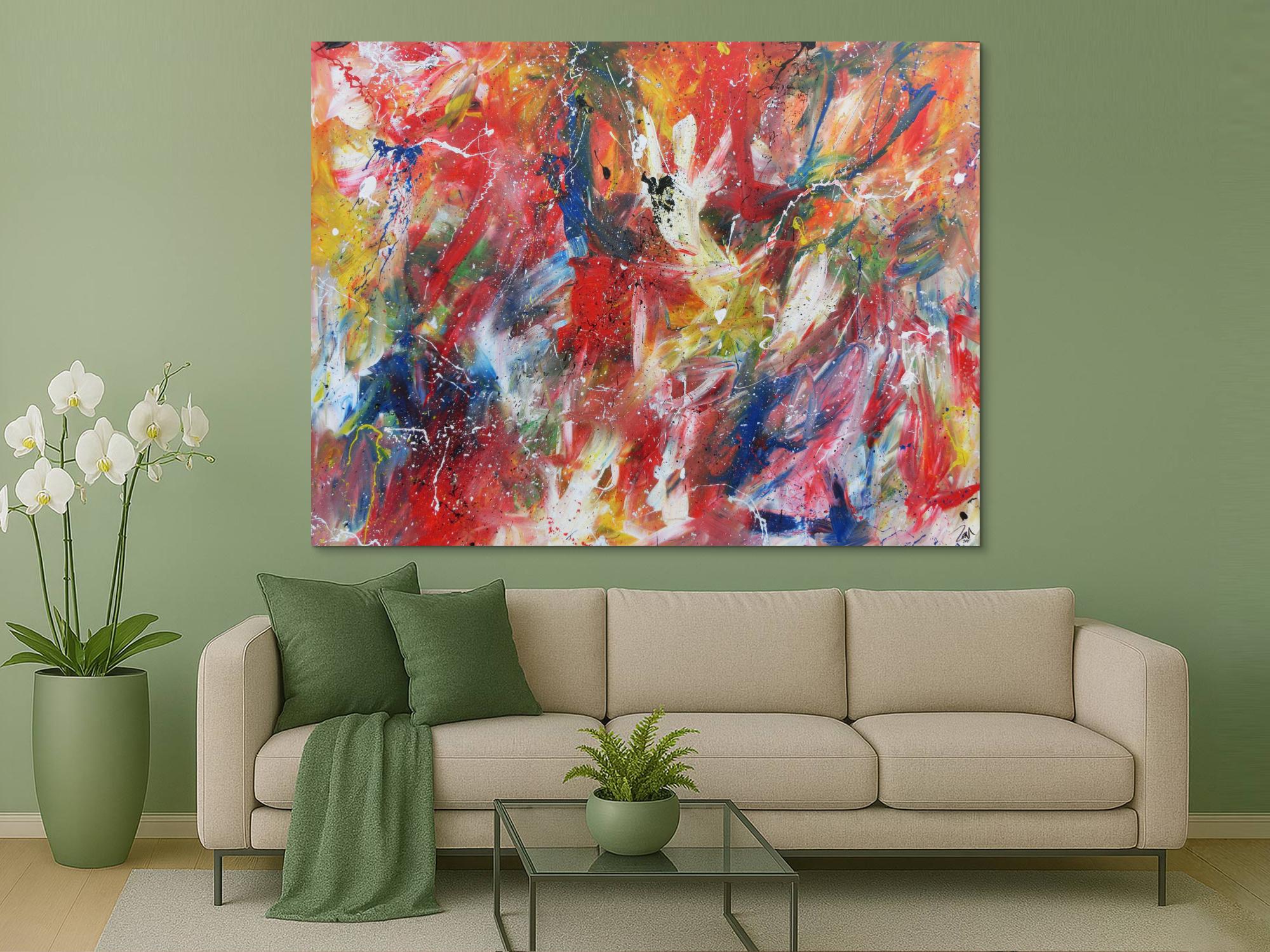 Abstraktesa Acrylbild mit vielen bunten Farben sehr modern