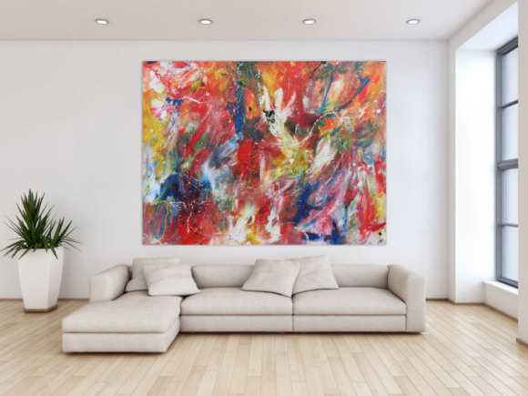 Abstraktesa Acrylbild mit vielen bunten Farben sehr modern