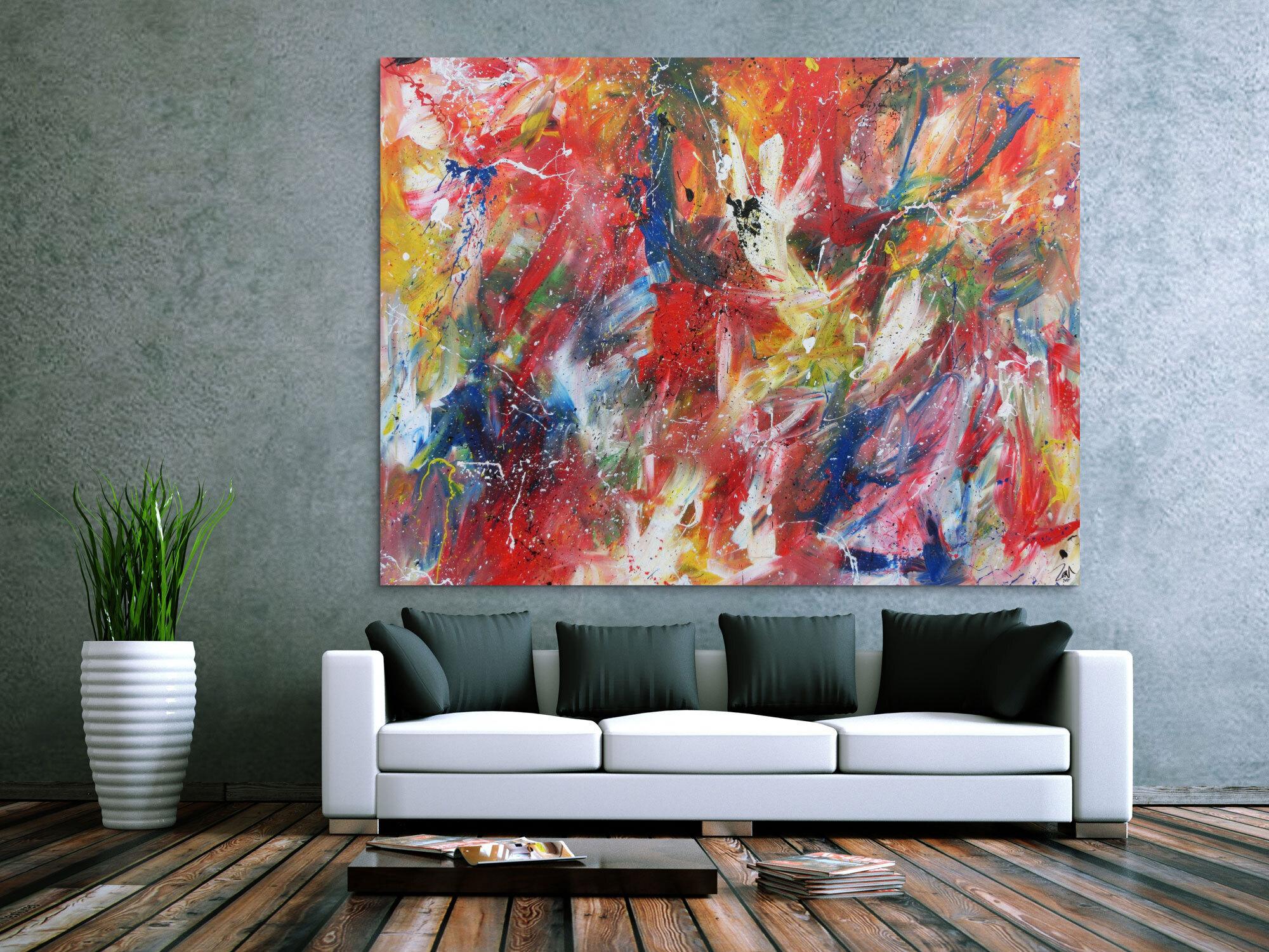 Abstraktesa Acrylbild mit vielen bunten Farben sehr modern