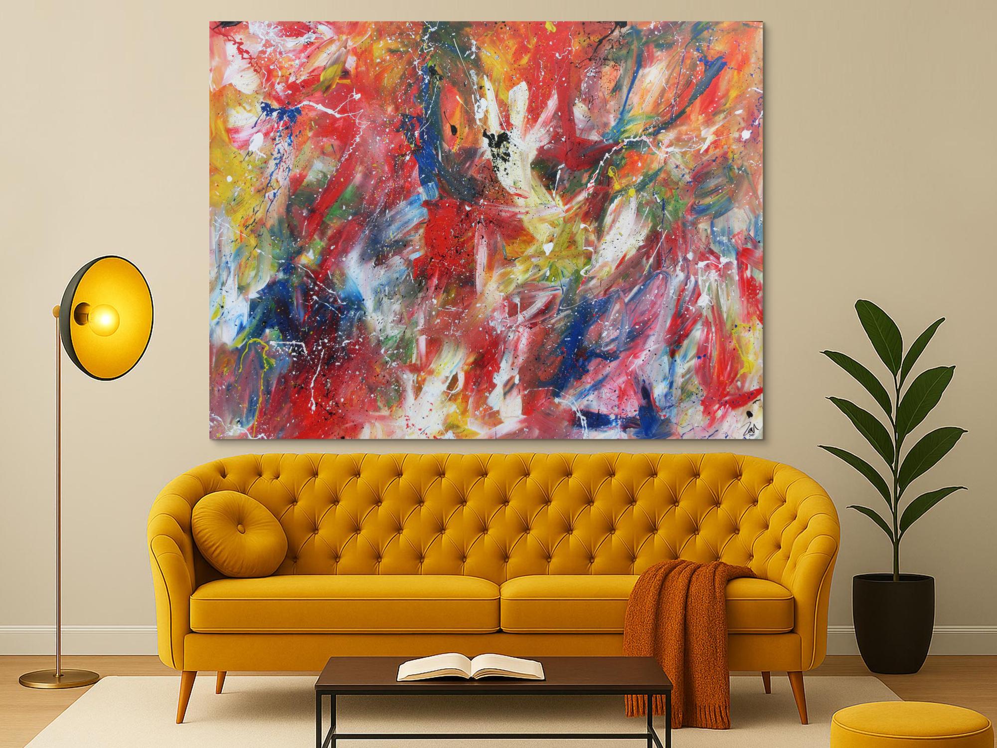 Abstraktesa Acrylbild mit vielen bunten Farben sehr modern