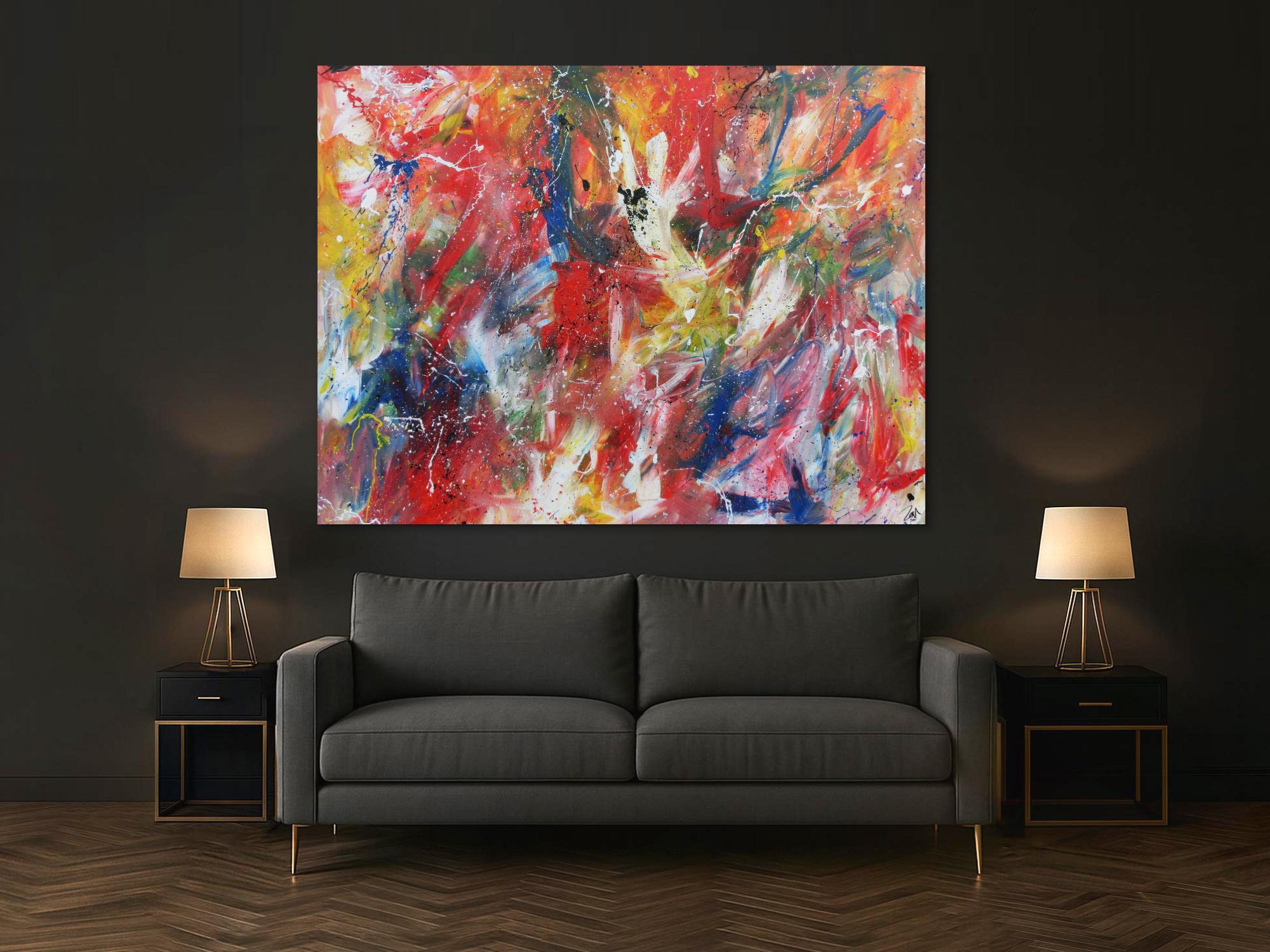 Abstraktesa Acrylbild mit vielen bunten Farben sehr modern