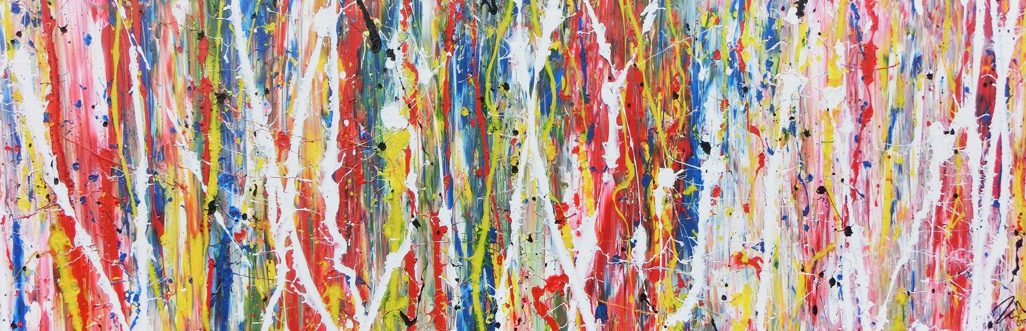 Buntes abstraktes Acrylgemälde modern mit vielen Faben