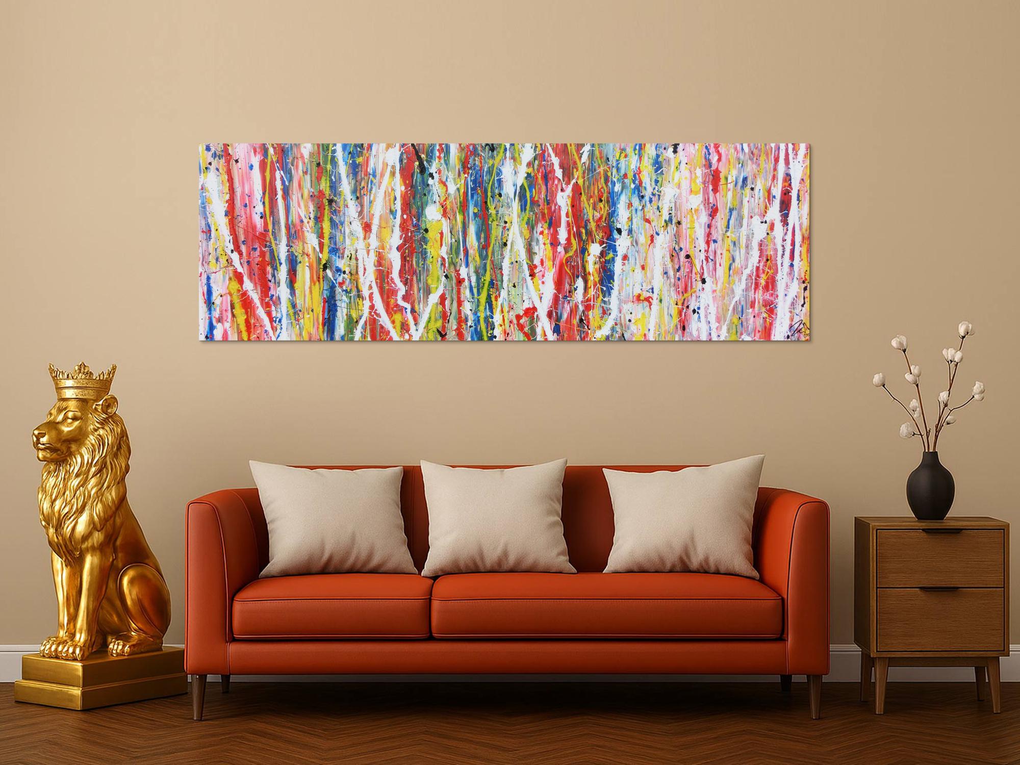 Buntes abstraktes Acrylgemälde modern mit vielen Faben