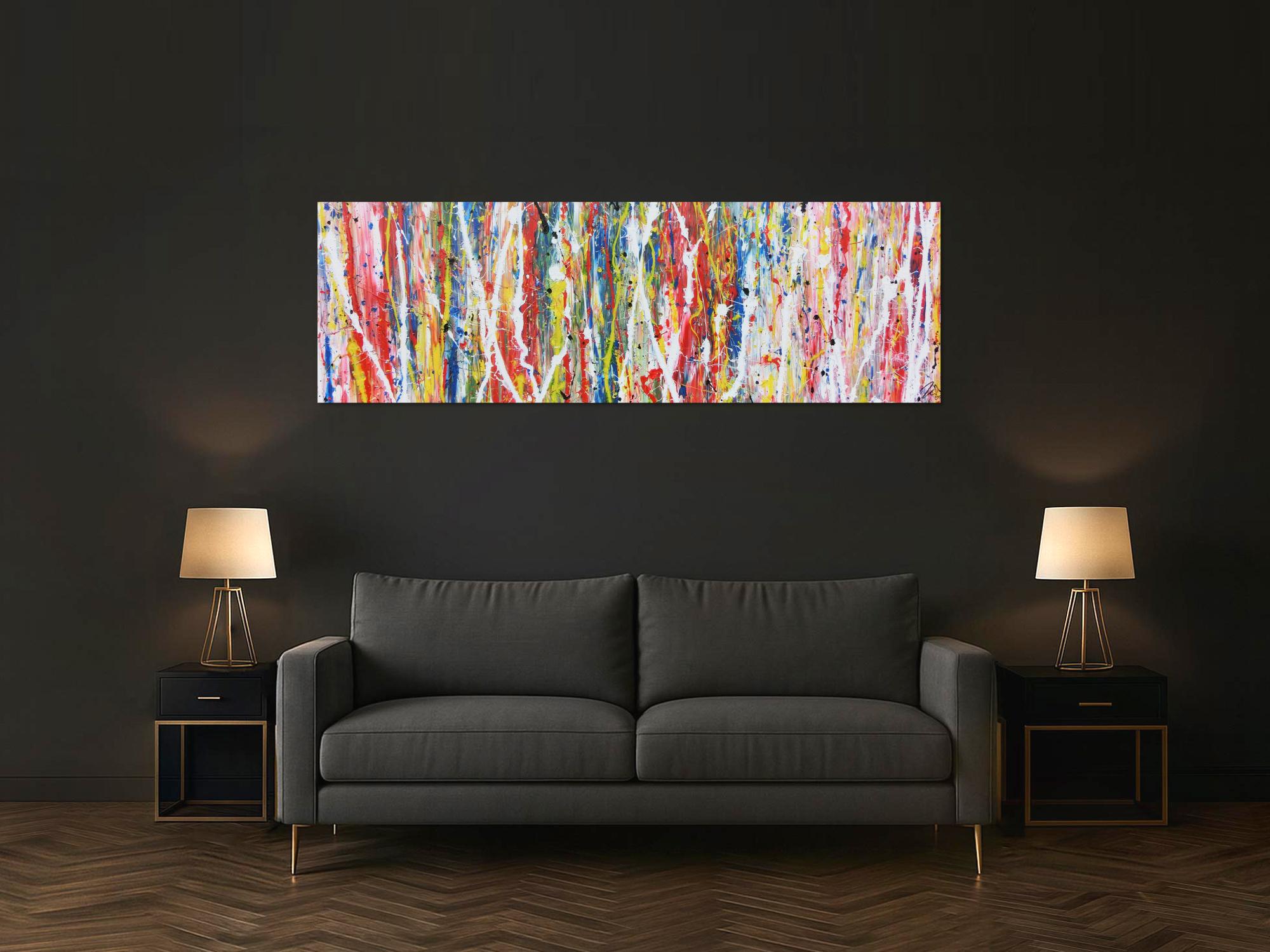 Buntes abstraktes Acrylgemälde modern mit vielen Faben