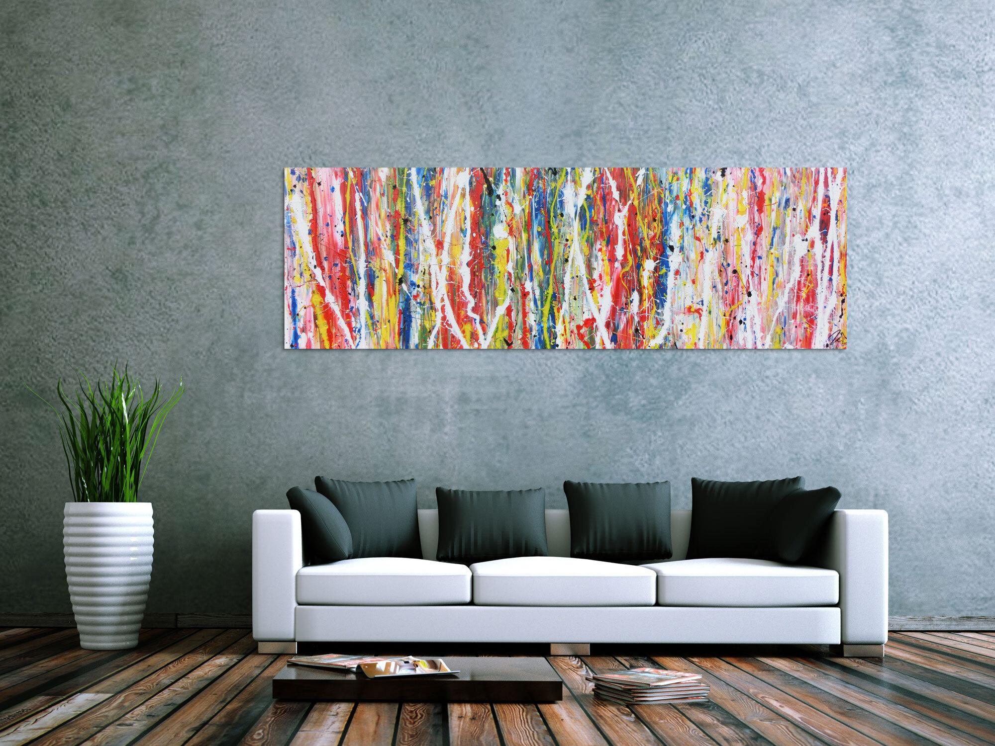 Buntes abstraktes Acrylgemälde modern mit vielen Faben