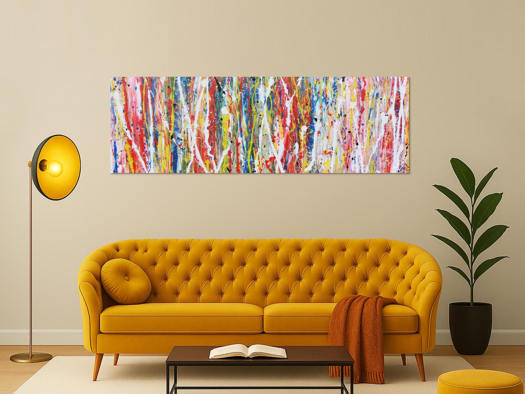 Buntes abstraktes Acrylgemälde modern mit vielen Faben