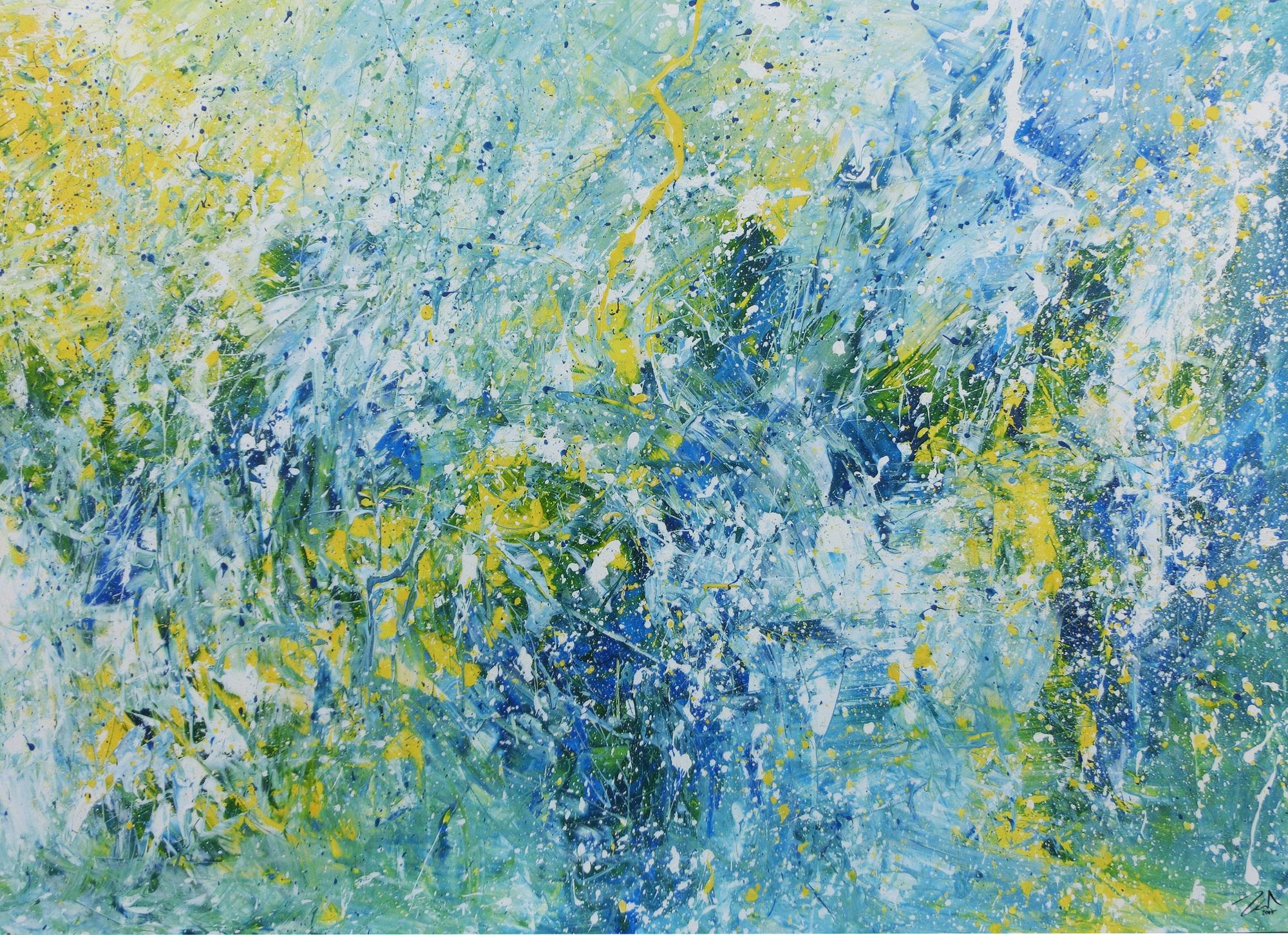 Abstraktes Acrylbild in türkis und hellblau sehr modern