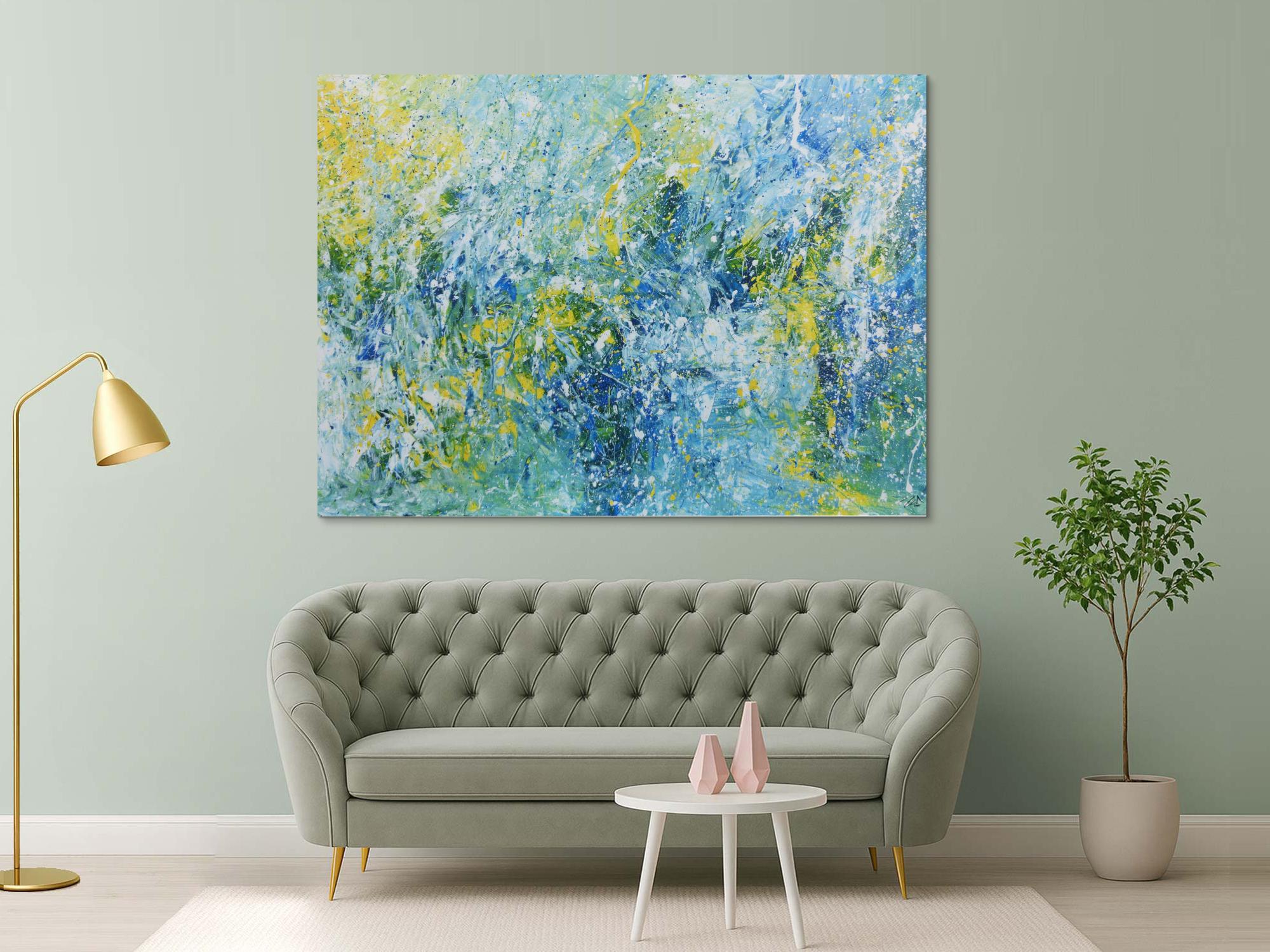 Abstraktes Acrylbild in türkis und hellblau sehr modern