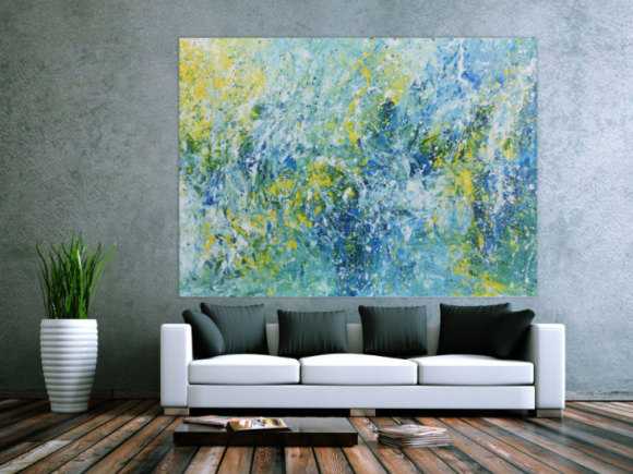 Abstraktes Acrylbild in türkis und hellblau sehr modern