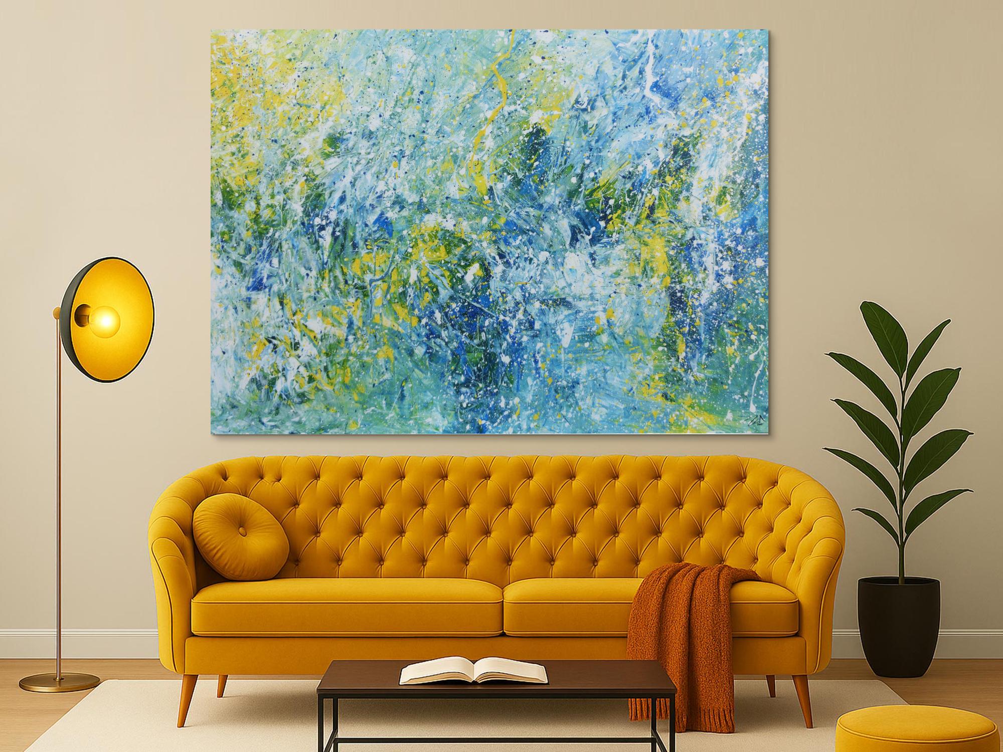 Abstraktes Acrylbild in türkis und hellblau sehr modern