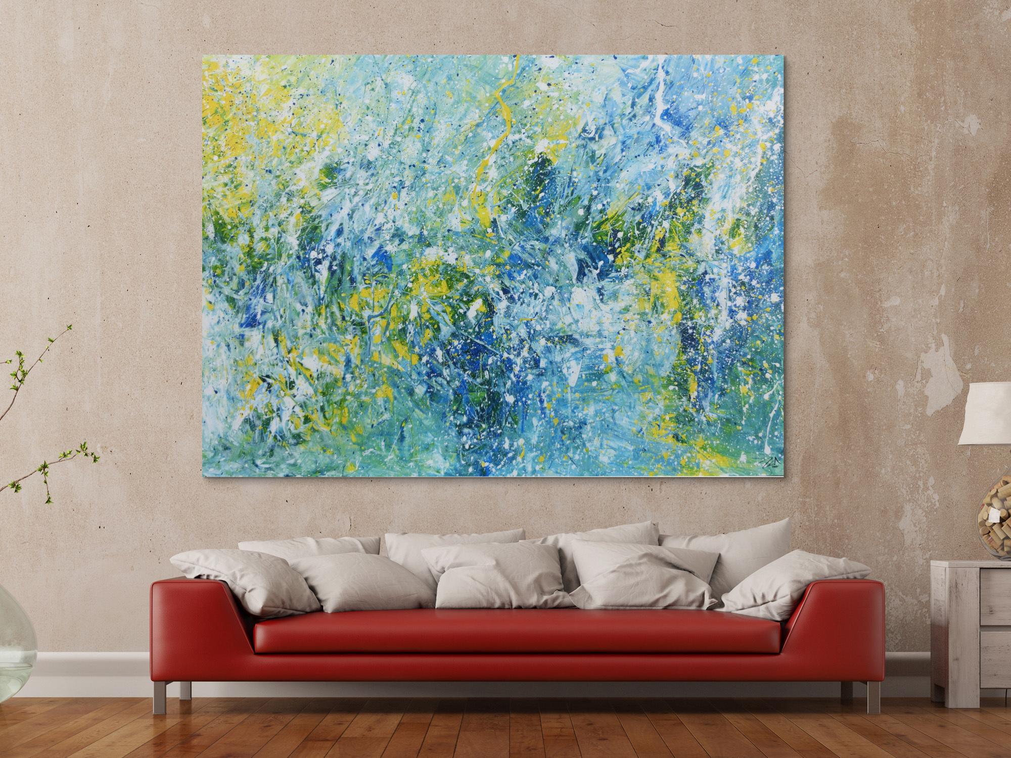 Abstraktes Acrylbild in türkis und hellblau sehr modern