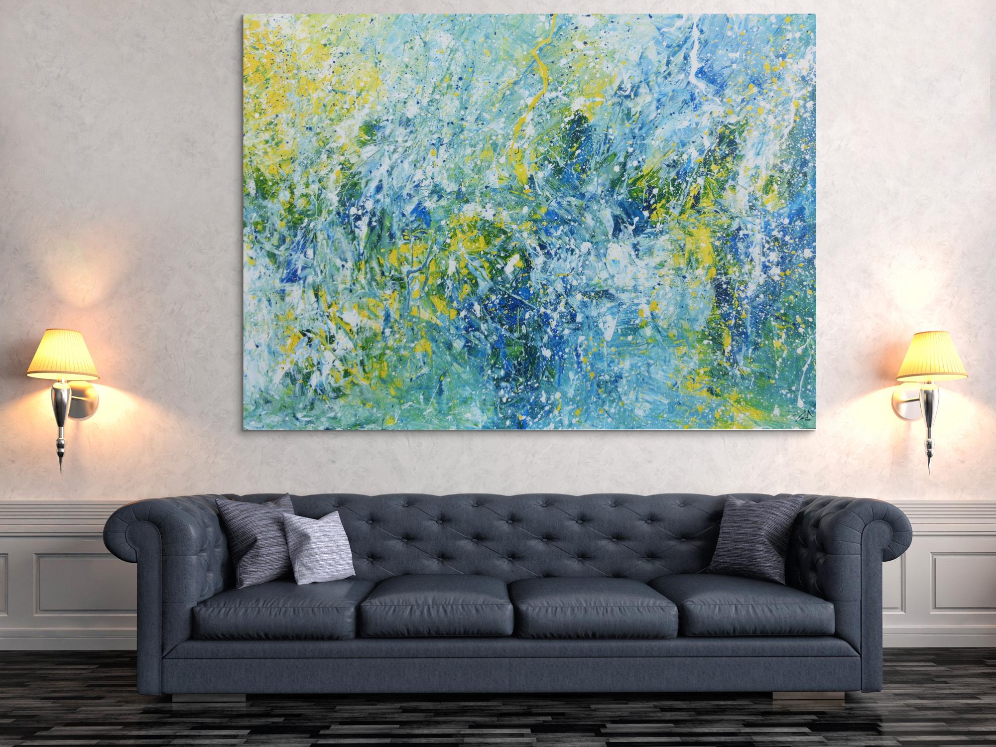 Abstraktes Acrylbild in türkis und hellblau sehr modern