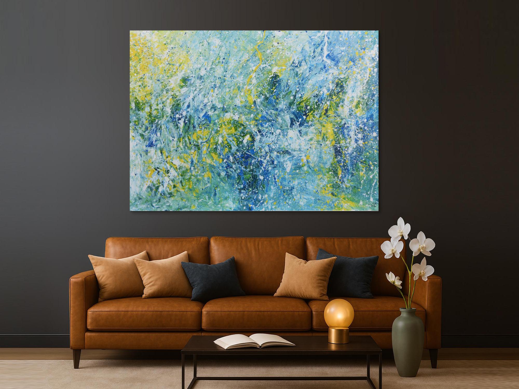 Abstraktes Acrylbild in türkis und hellblau sehr modern