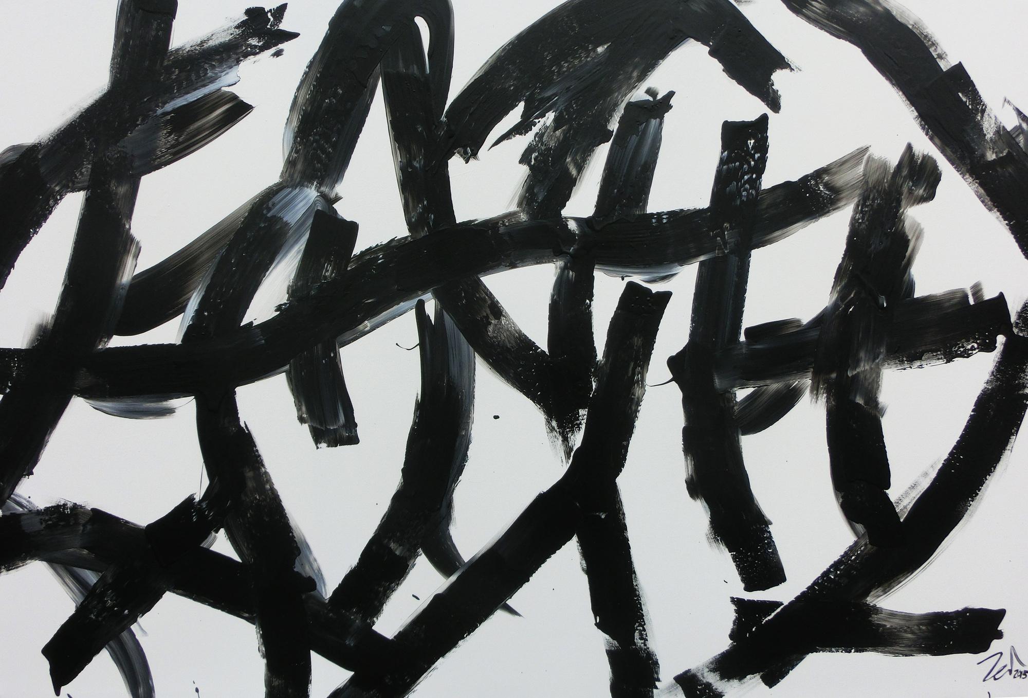 Modernes abstraktes Acrylbild in schwaz weiß minimalistisch