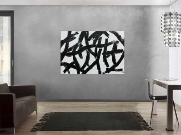 Modernes abstraktes Acrylbild in schwaz weiß minimalistisch