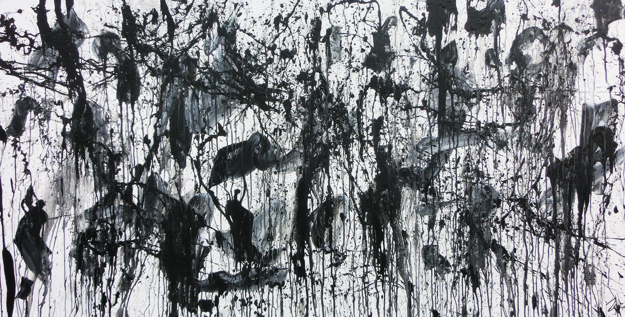 Abstraktes Acrylbild in schwarz weiß modern und zeitgenössich