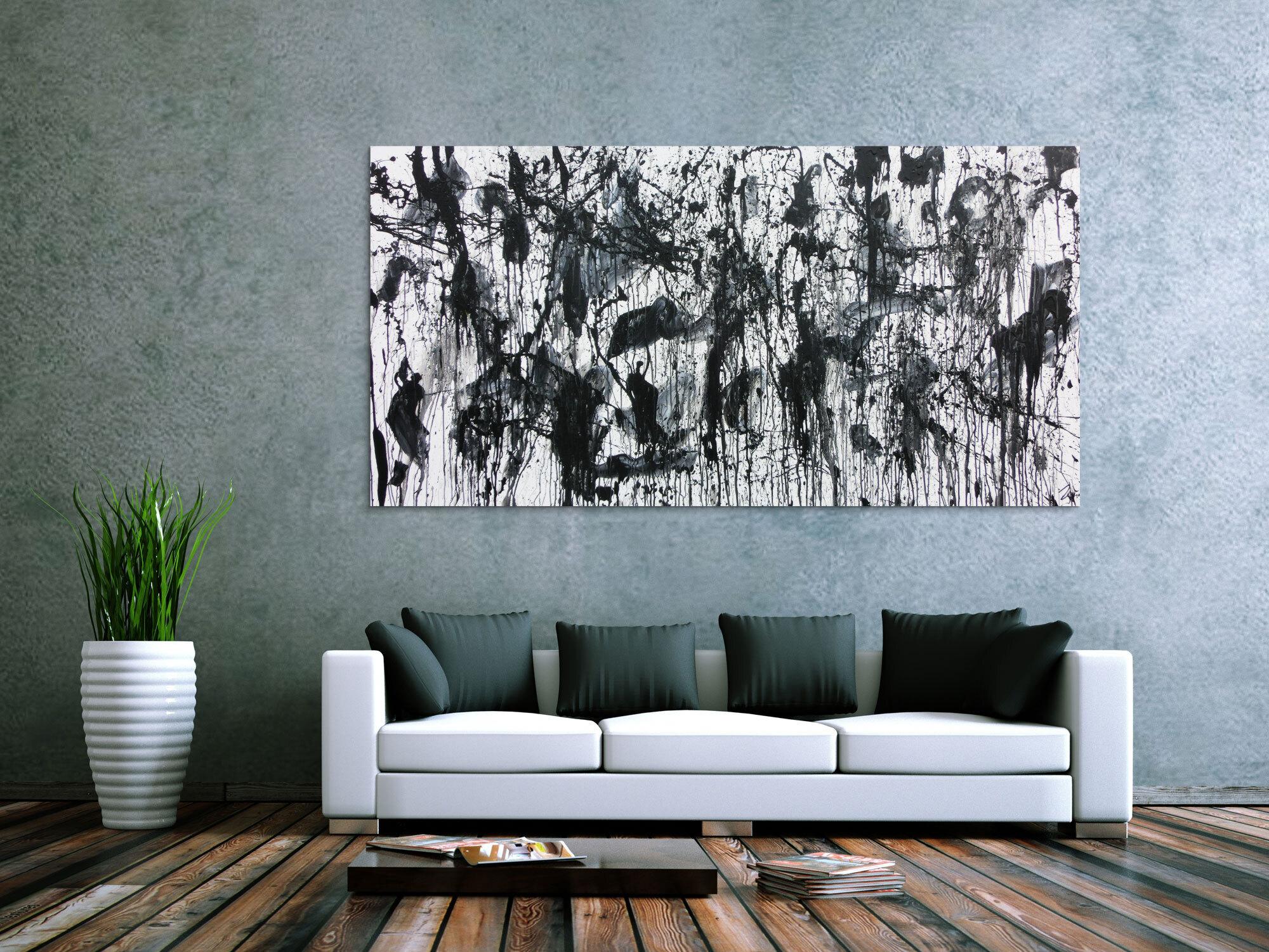 Abstraktes Acrylbild in schwarz weiß modern und zeitgenössich