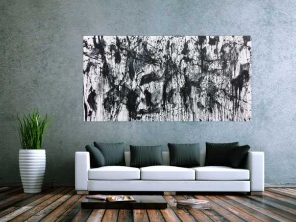 Abstraktes Acrylbild in schwarz weiß modern und zeitgenössich