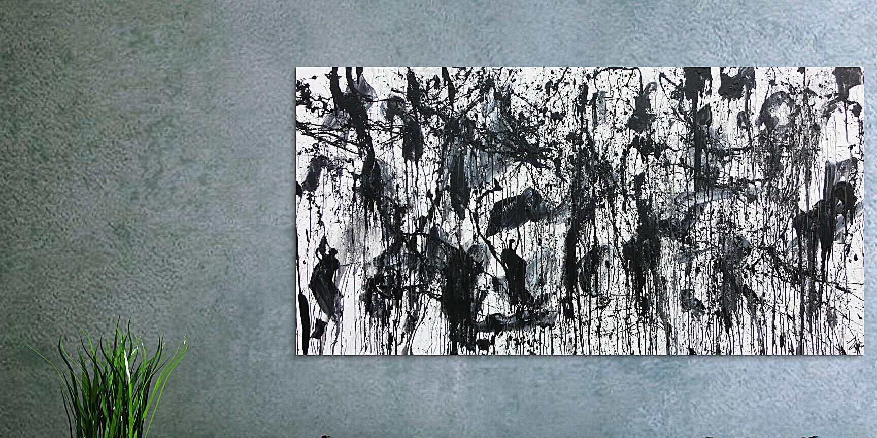Abstraktes Acrylbild in schwarz weiß modern und zeitgenössich
