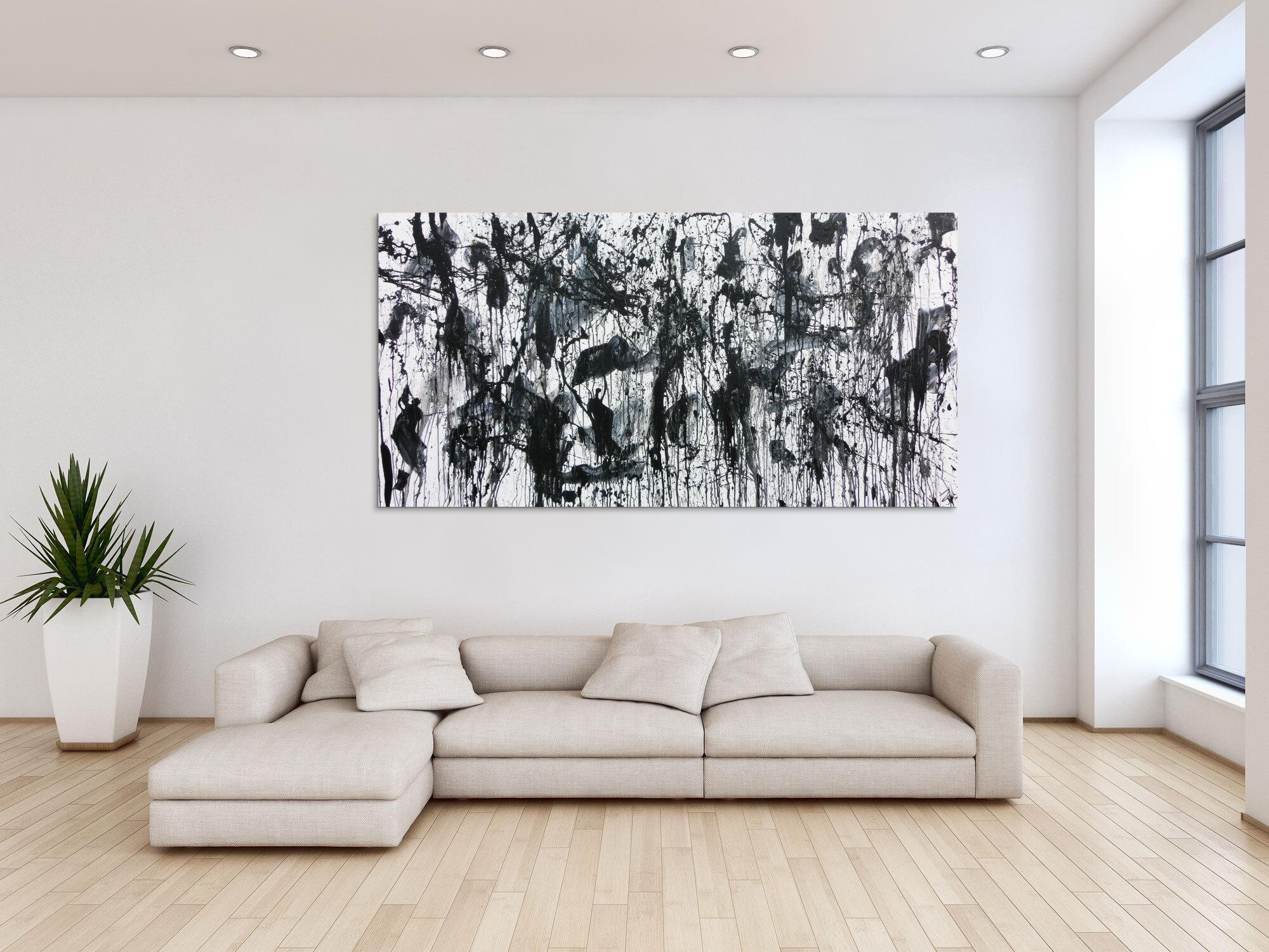 Abstraktes Acrylbild in schwarz weiß modern und zeitgenössich