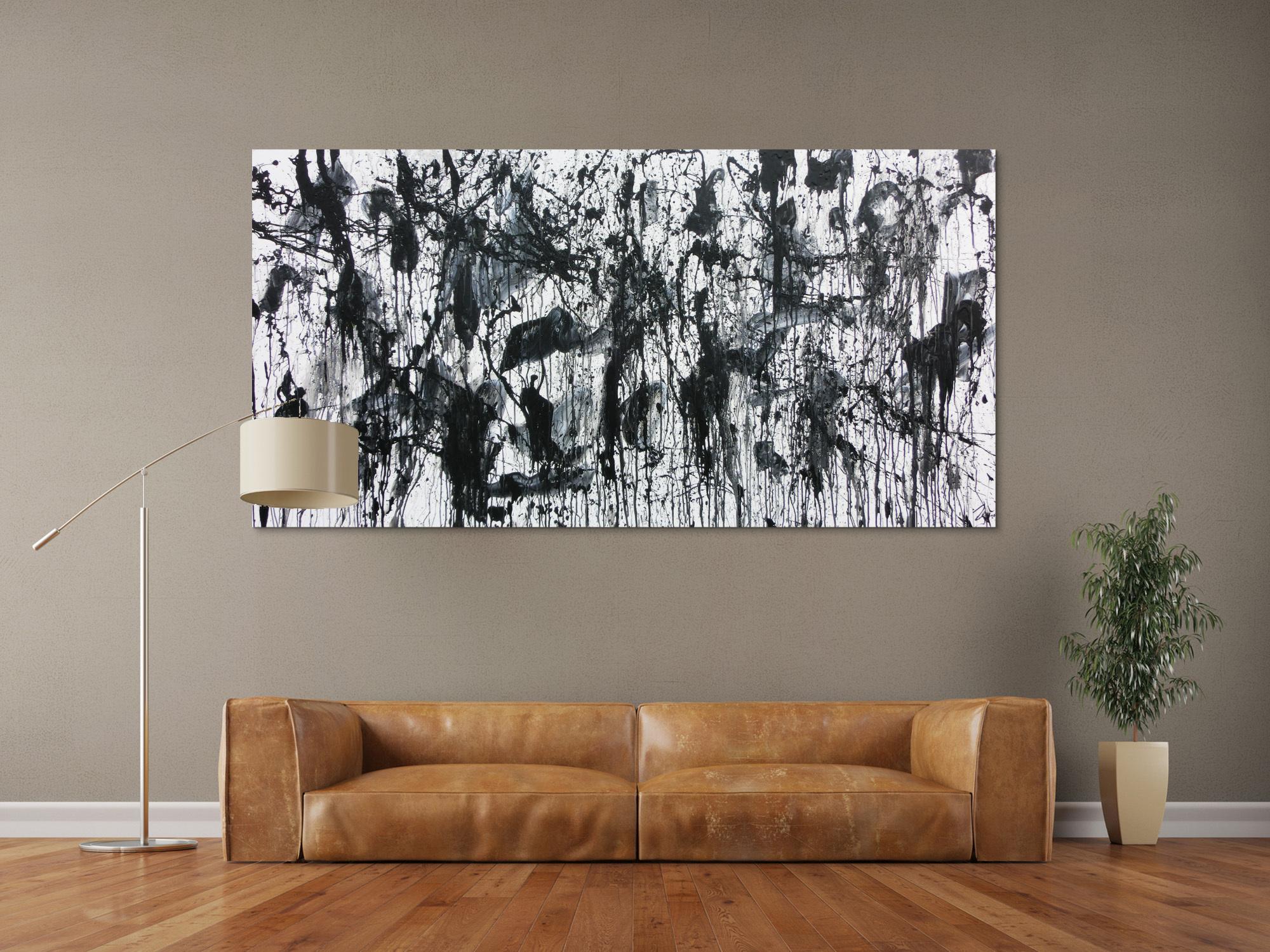 Abstraktes Acrylbild in schwarz weiß modern und zeitgenössich