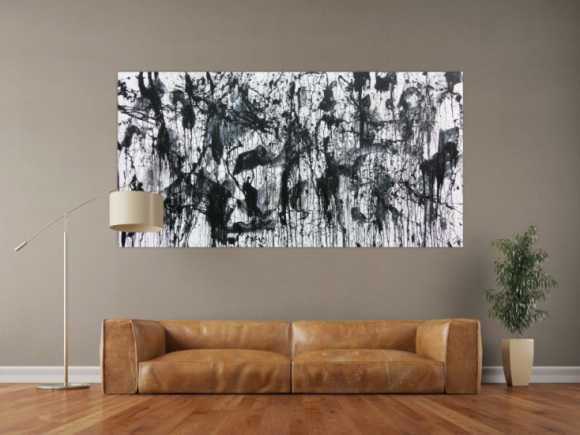Abstraktes Acrylbild in schwarz weiß modern und zeitgenössich