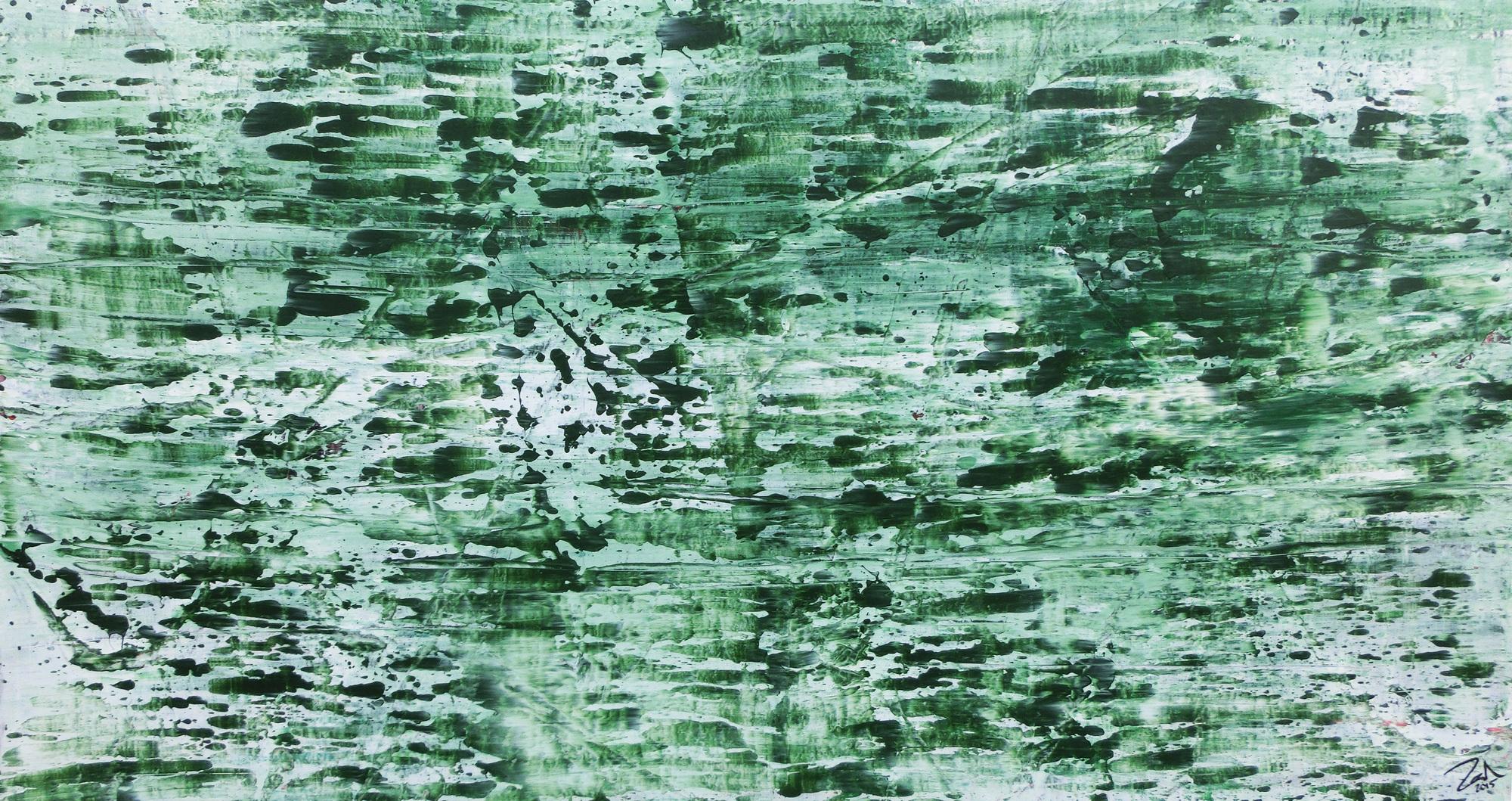 Abstraktes Acrylbild in rün und weiß sehr modern