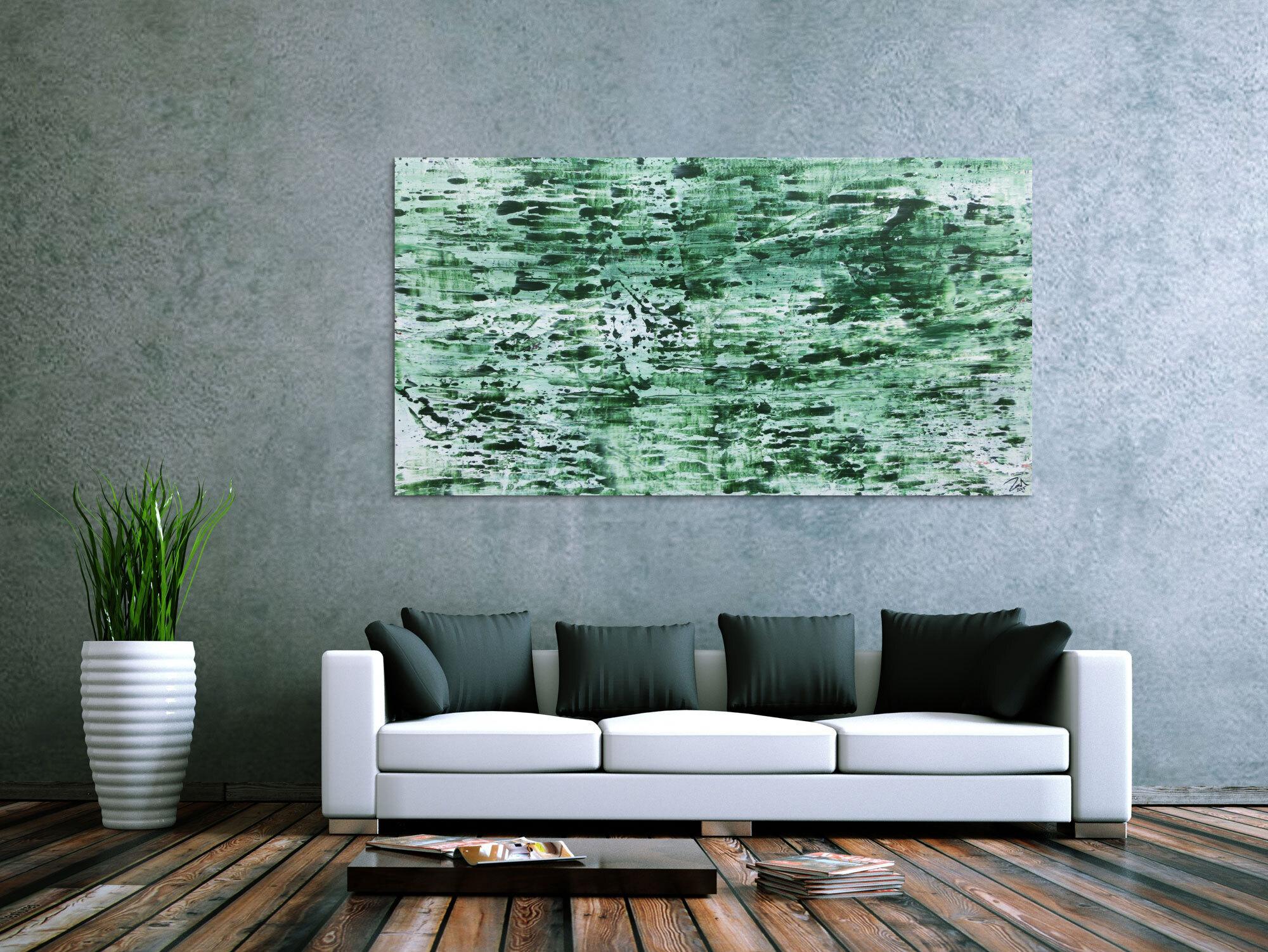 Abstraktes Acrylbild in rün und weiß sehr modern