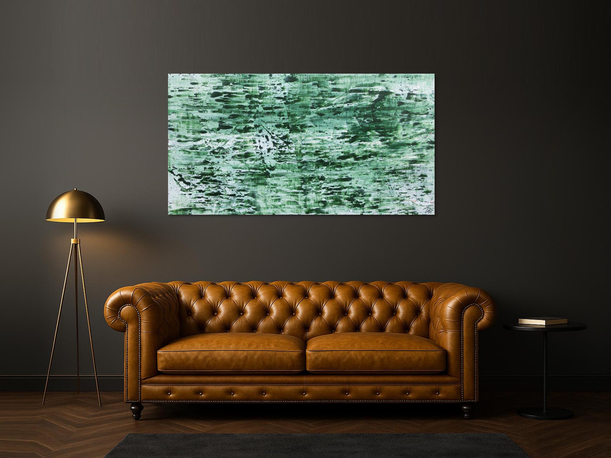 Abstraktes Acrylbild in rün und weiß sehr modern