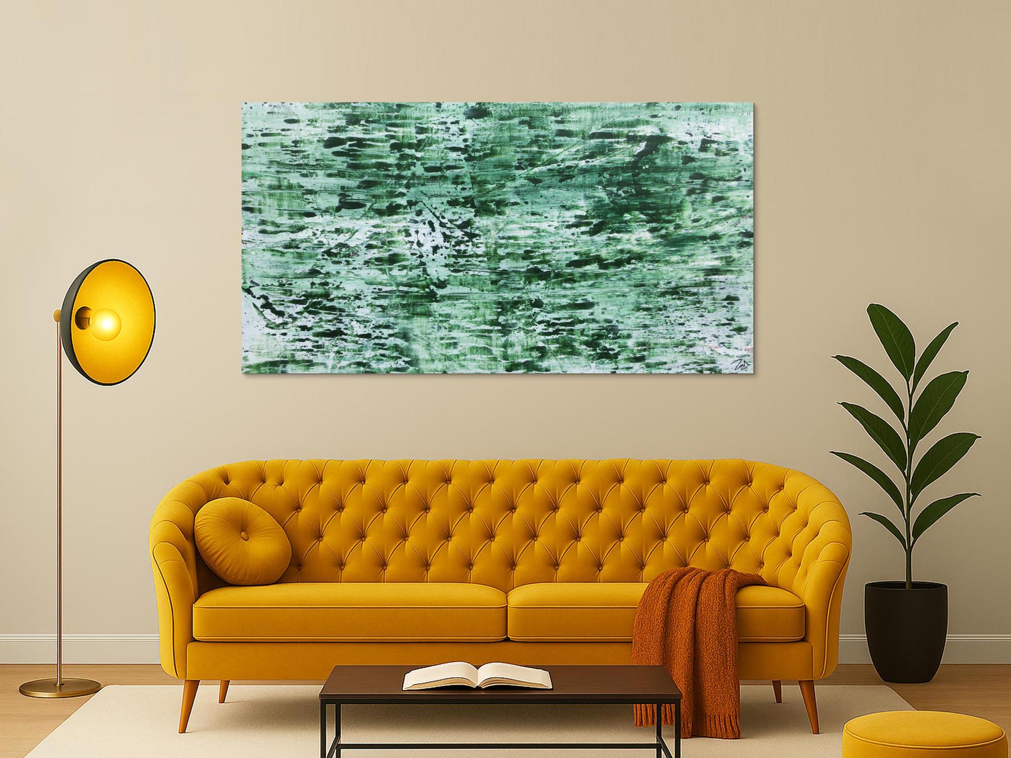 Abstraktes Acrylbild in rün und weiß sehr modern