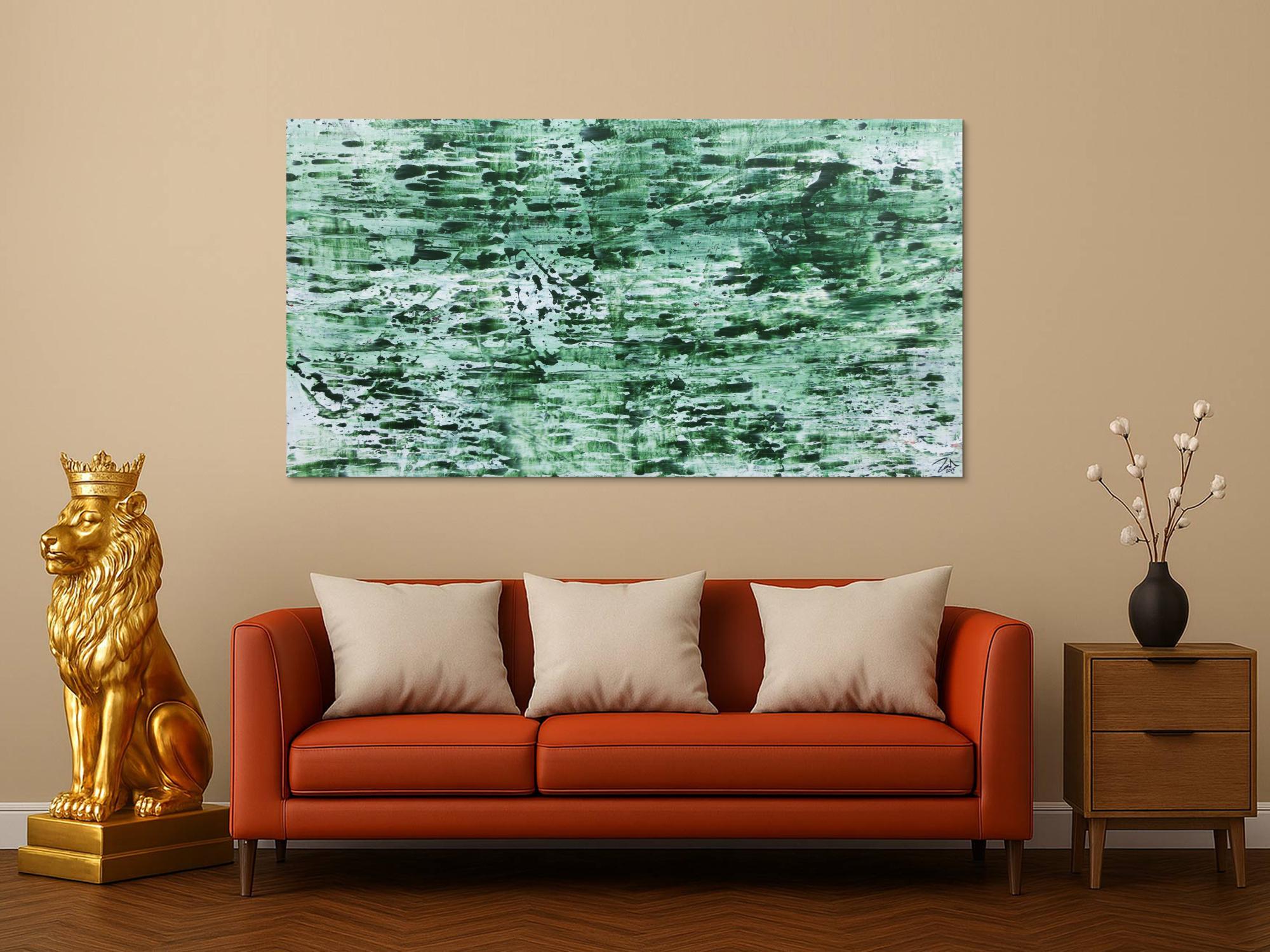 Abstraktes Acrylbild in rün und weiß sehr modern