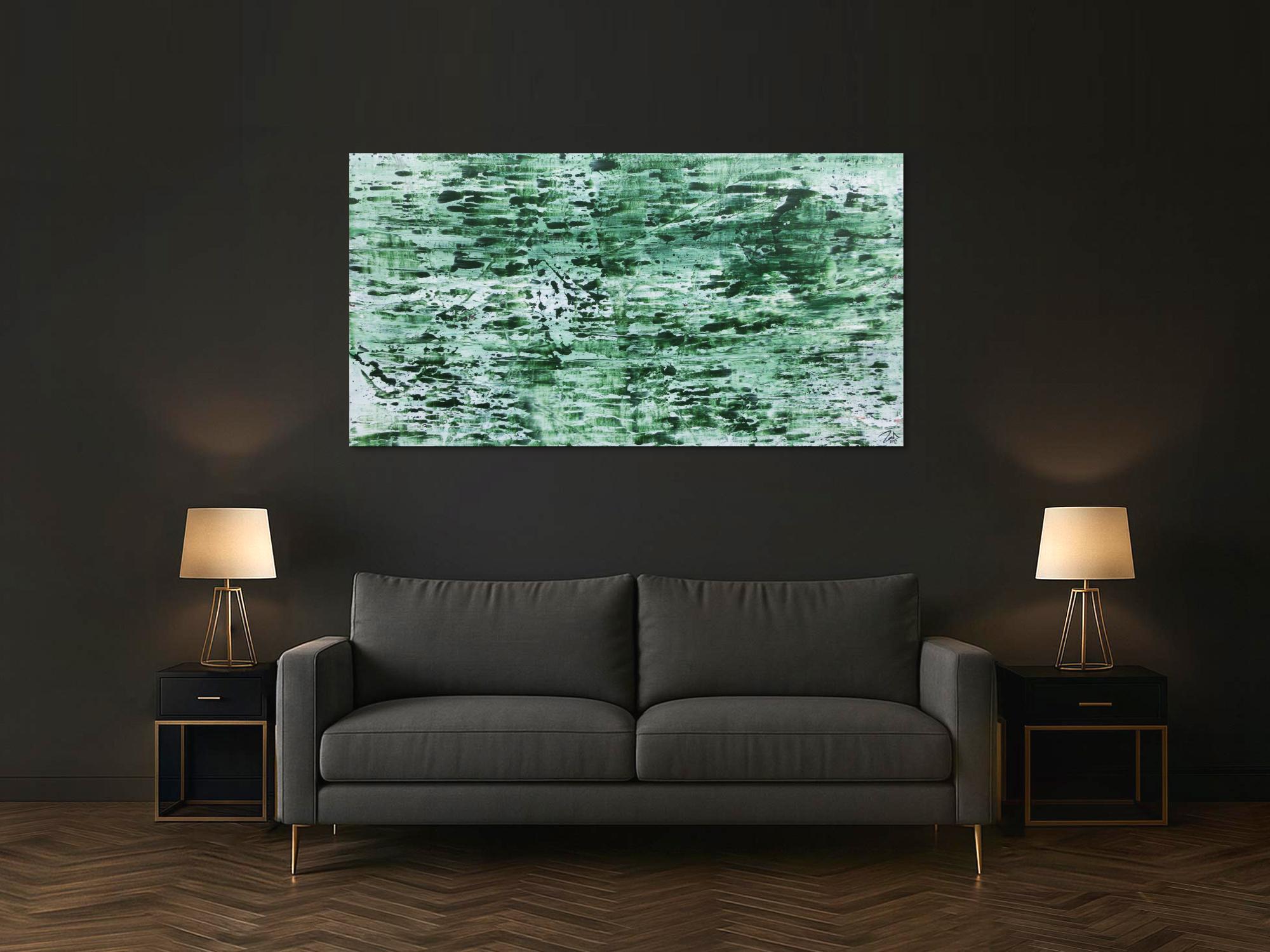 Abstraktes Acrylbild in rün und weiß sehr modern