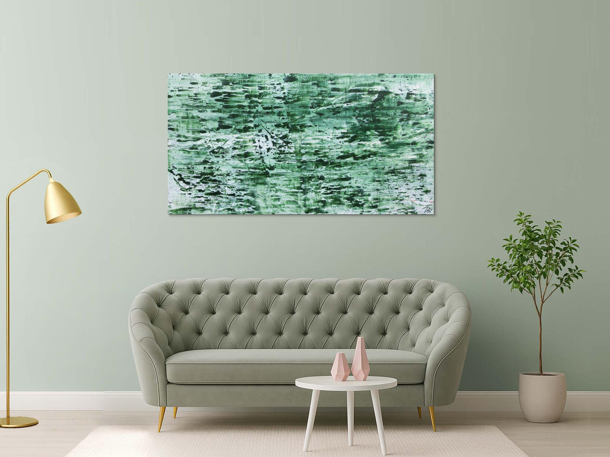 Abstraktes Acrylbild in rün und weiß sehr modern