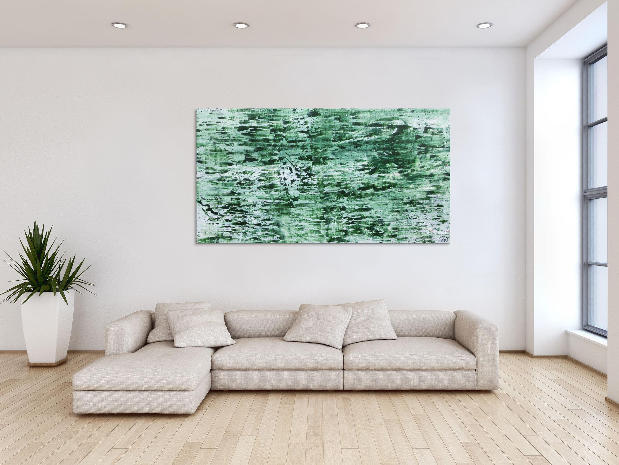 Abstraktes Acrylbild in rün und weiß sehr modern