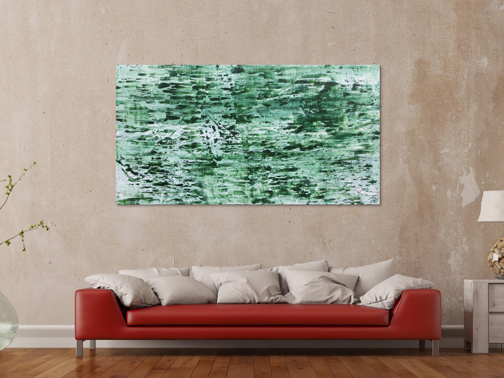 Abstraktes Acrylbild in rün und weiß sehr modern