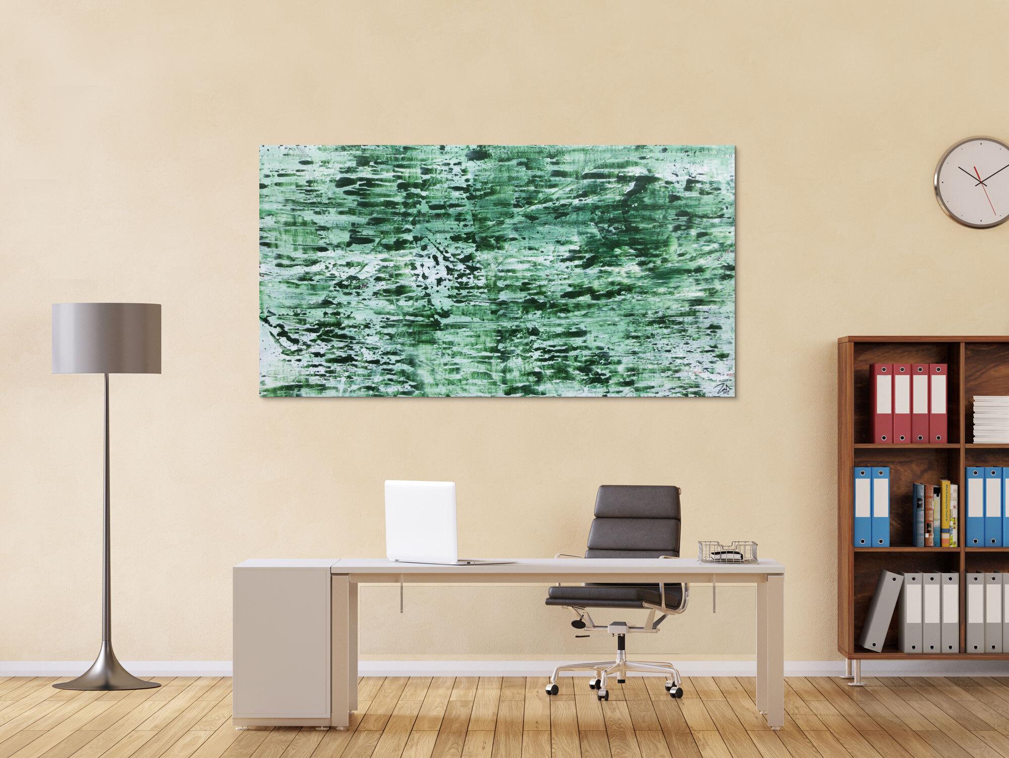 Abstraktes Acrylbild in rün und weiß sehr modern